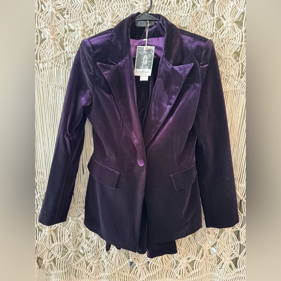 NEW!! LUXURY LAPEL COLLAR LONG SLEEVE VELVET BLAZER MATCHING SET - PURPLE - Picture 4 of 8